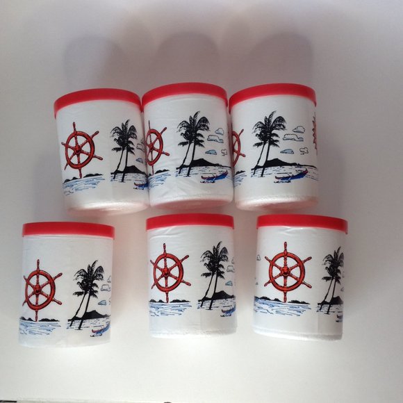 Lot of 6 Vintage Styrofoam Beer Pop Can Cooler Koozie Nautical Sailing Beach Sun - Picture 3 of 14